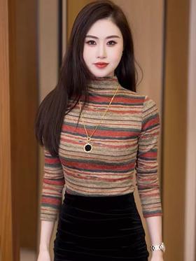 【孤品捡漏】G31半高领彩条长袖打底衫-喜出