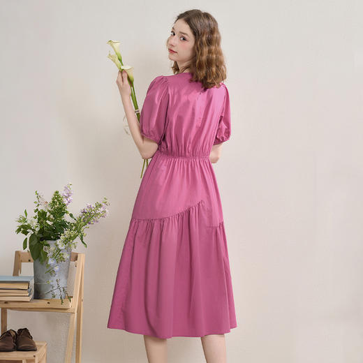 法式温柔设计感抽褶连衣裙女夏季泡泡袖收腰中长裙A字裙V1250834 商品图4
