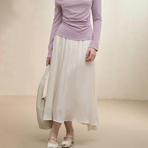 西遇轻盈超仙小白裙女秋季松紧宽松遮肉显瘦A字中长款半身裙V2951254 商品图3