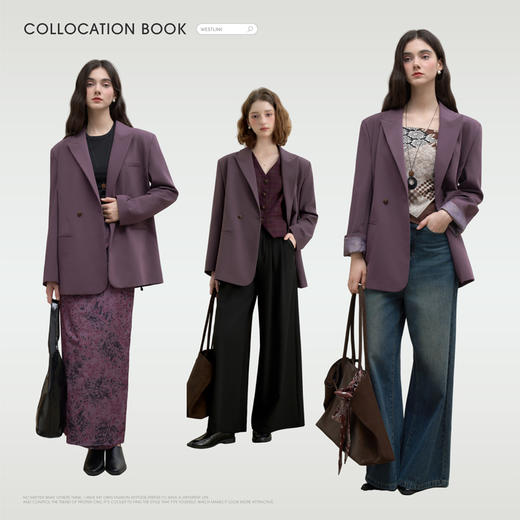 西遇气质高级感紫色正肩通勤西装外套女秋季廓形百搭休闲西服V2951190 商品图1