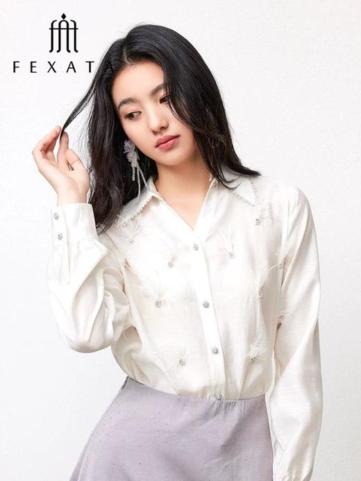 3楼FEXATA服饰(新百)    珍珠羽毛钻饰白衬衫 商品图0