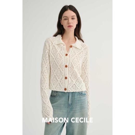 MAISON CECILE 重工镂空钩花翻领显比例针织长袖开衫 商品图1