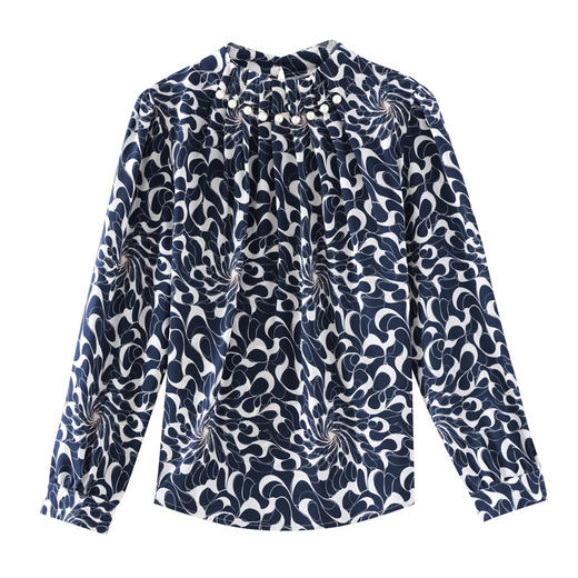 KQL 369H9979立领钉珠印花长袖雪纺衬衫 商品图4