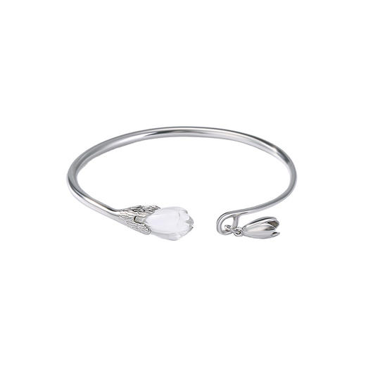 【玉兰沁心】S990足银玉兰花开口天然白水晶手镯【CW-SZ02047】 商品图4