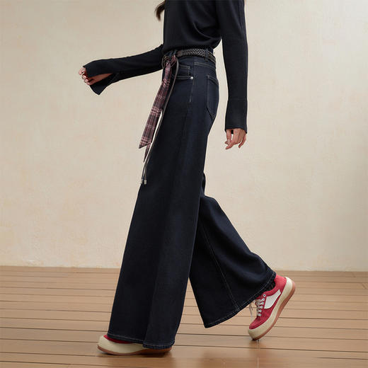 【限时秒杀】西遇宽松阔腿牛仔裤女秋季新款复古黑色水洗高腰显瘦长裤Y0051266/H0055247 商品图2