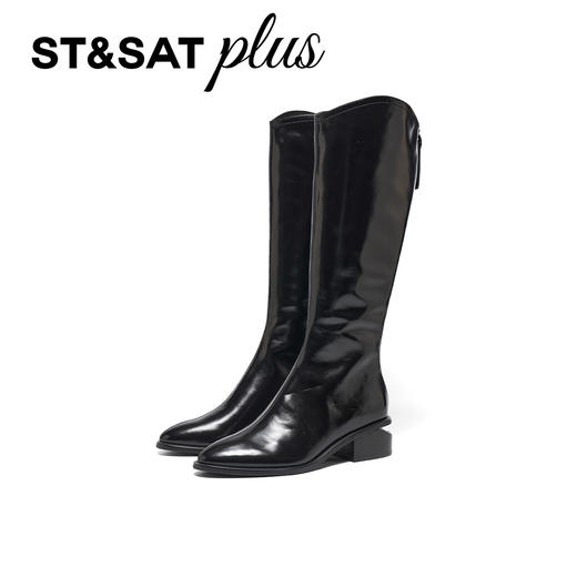 【绒里可选】星期六高级感漆皮镂空粗跟长靴SSD4117519/SSD4119519 商品图6