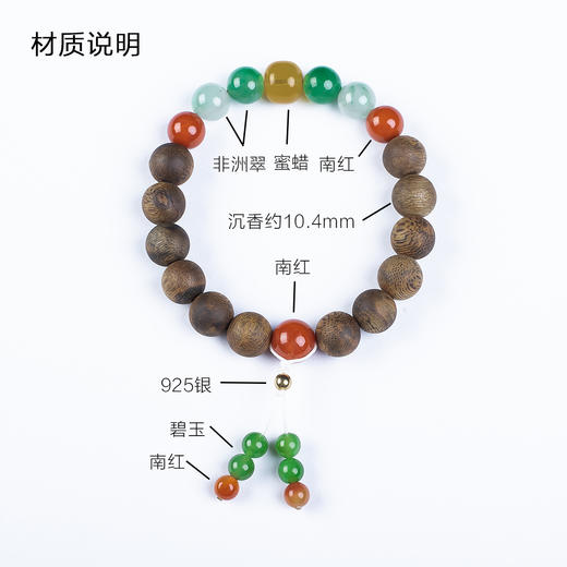 xy0564沉香+蜜蜡南红碧玉非洲翠手串 商品图6