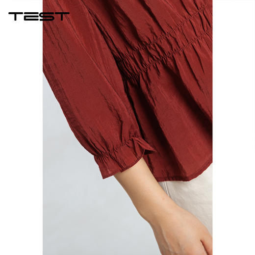 秋上新法式温柔风酒红色收腰裙摆式小衫1253060 商品图3