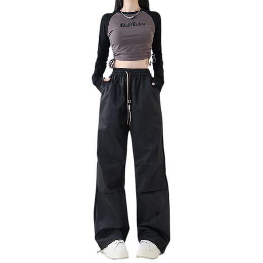 美式工装裤女春秋新款高腰阔腿小个子抽绳宽松束脚登山运动裤 商品图5