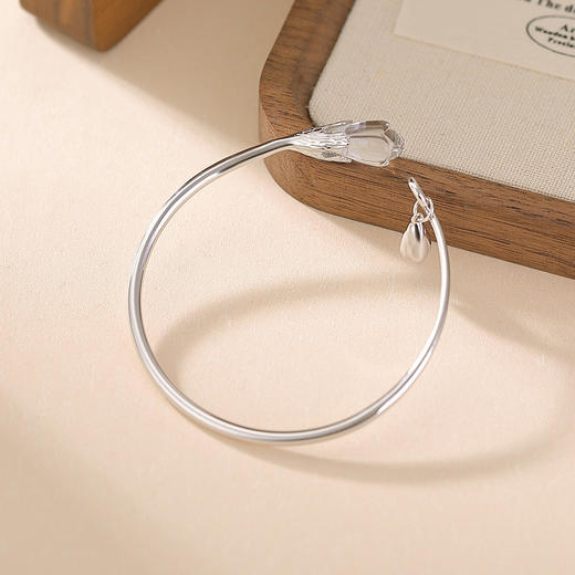 【玉兰沁心】S990足银玉兰花开口天然白水晶手镯【CW-SZ02047】 商品图2