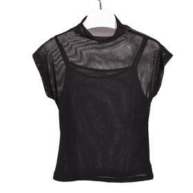 半身缘女装 秋季高领无袖网纱保暖轻盈透气小衫253113M05040009