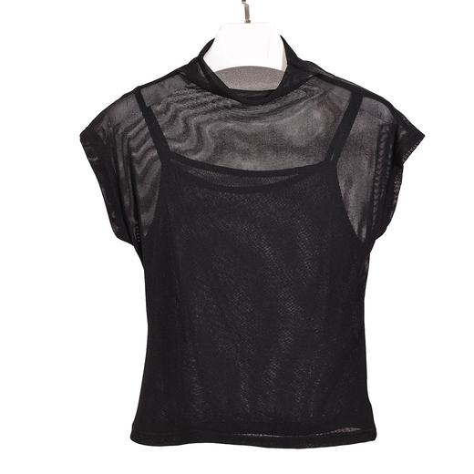 半身缘女装 秋季高领无袖网纱保暖轻盈透气小衫253113M05040009 商品图0