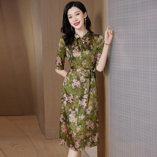 丁摩 重磅真丝连衣裙新款显瘦收腰桑蚕丝长裙子23025 商品图0