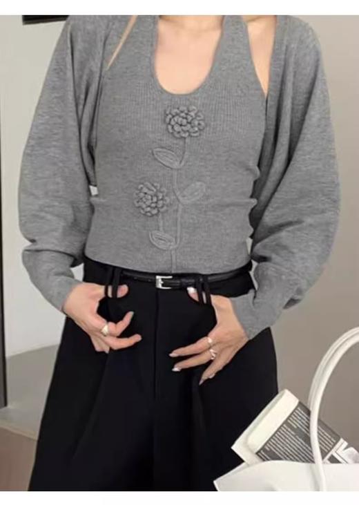 【门店同款】ENJOY秋季“光阴序语”复古玫瑰挂脖针织两件套 164843119 商品图5