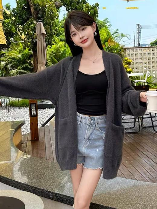 【孤品捡漏】G38深灰仿水貂毛针织开衫外套-喜出 商品图2