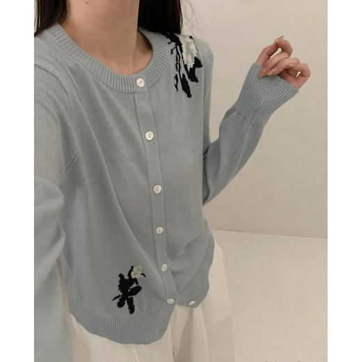 初秋新品减龄风彩色花朵图案撞色长袖针织衫  YX-11368239 商品图1