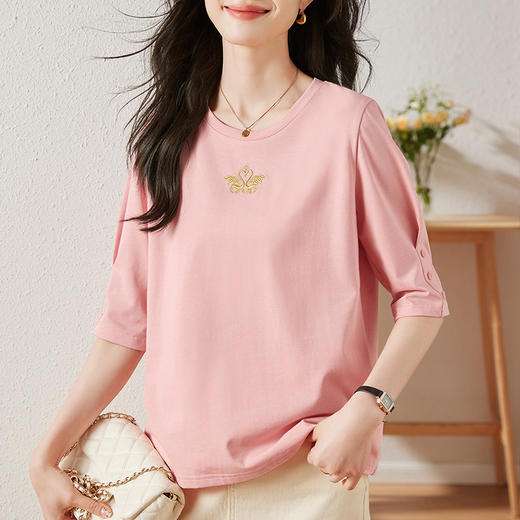 雀说宽松大码女装短袖t恤新款休闲中袖体恤设计感小众上衣AL20041 商品图1