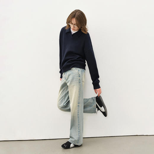 714street微宽松落肩纯棉polo领卫衣男2025秋季潮牌情侣长袖上衣 商品图3