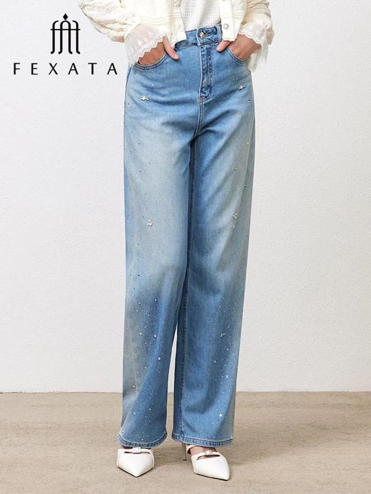 3楼FEXATA服饰(新百)     时尚水钻牛仔阔腿裤 商品图0