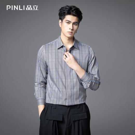 PINLI品立2025秋季新款男士修身商务格子长袖衬衫打底休闲衬衣潮GD253113055 商品图2