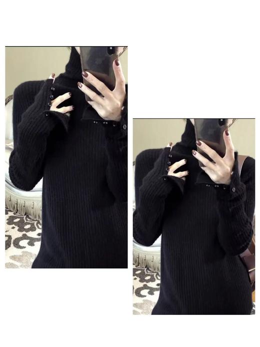 【孤品捡漏】G07 袖口四粒扣黑色针织修身毛衫-喜出 商品图1