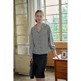 SimpleRetro法式文艺轻复古格纹长袖衬衫女