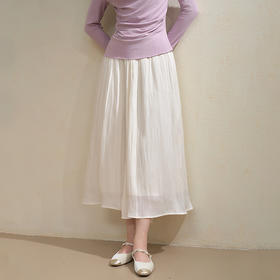 西遇轻盈超仙小白裙女秋季松紧宽松遮肉显瘦A字中长款半身裙V2951254