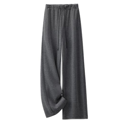 百媚生 休闲阔腿裤女春秋季条纹休闲裤慵懒遛弯直筒裤BLY 商品图4