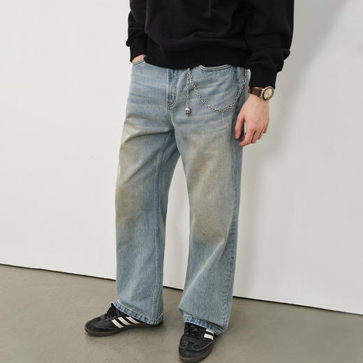 714street水洗做旧复古牛仔裤男2025秋潮牌纯棉直筒cleanfit裤子 商品图1