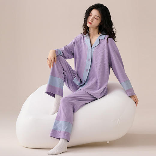 雀说睡衣女纯棉长袖新款柔软棉休闲家居服女款高级感套装AL22129 商品图0