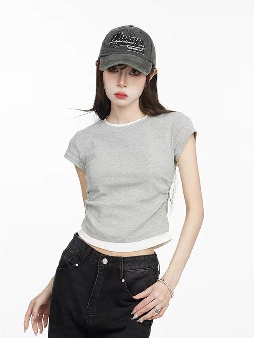 【孤品捡漏】G16假两件抽褶弹力棉T恤-喜出 商品图1