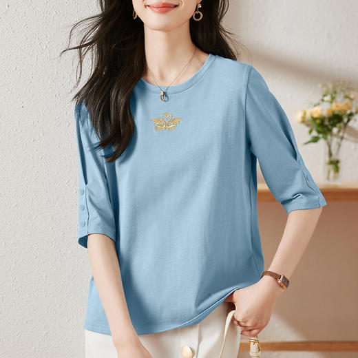 雀说宽松大码女装短袖t恤新款休闲中袖体恤设计感小众上衣AL20041 商品图0