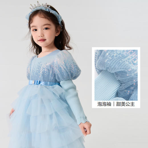 巴拉巴拉女童公主裙网纱连衣裙秋冬蛋糕裙珠片洋气甜美时尚泡泡袖 商品图3