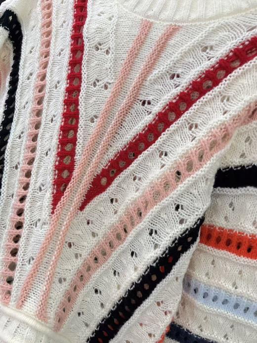 【孤品捡漏】G30镂空彩条拼色白色短款针织毛衫-喜出 商品图2