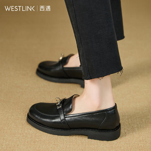 复古英伦风金属锁扣乐福鞋女秋季通勤百搭舒适皮鞋单鞋V1857113 商品图3