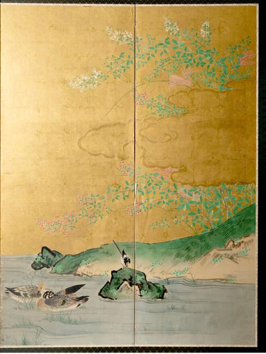 独角鹿西洋古董日本江户时代出品土佐画派风格「枫林鹿群」主题纸本设色金地六曲屏风 商品图5