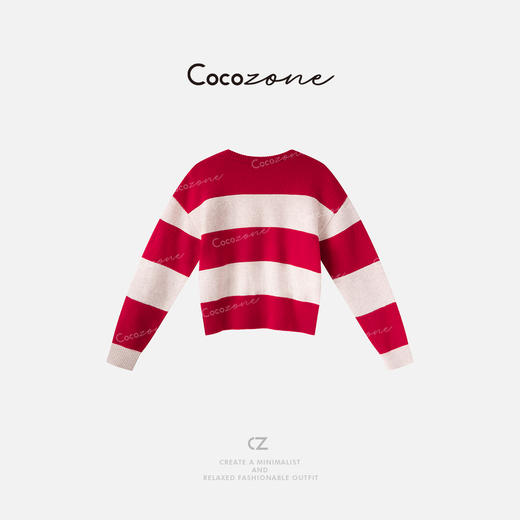 COCO ZONE 刘一一“红条拼接”100绵羊毛简约风毛织上衣CD1A1168 商品图1