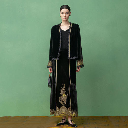 【林栖设计小店】凤衔灵芝马面裙真丝丝绒绣花2025秋冬新款女1953227 商品图2