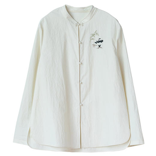 牧衣游原创 汉麻棉手工刺绣衬衫通勤百搭宽松白色文艺衬衣 隐衫 商品图4