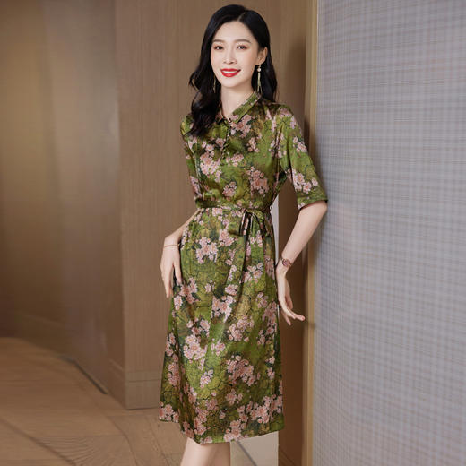 丁摩 重磅真丝连衣裙新款显瘦收腰桑蚕丝长裙子23025 商品图2