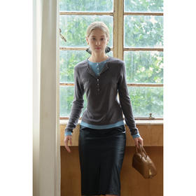 SimpleRetro天丝羊毛法式假两件针织T恤女