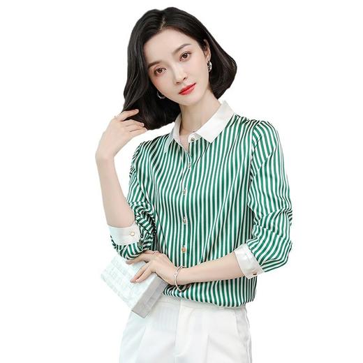 丁摩 真桑蚕丝弹力缎翻领条纹重磅真丝衬衫LWR9093 商品图4
