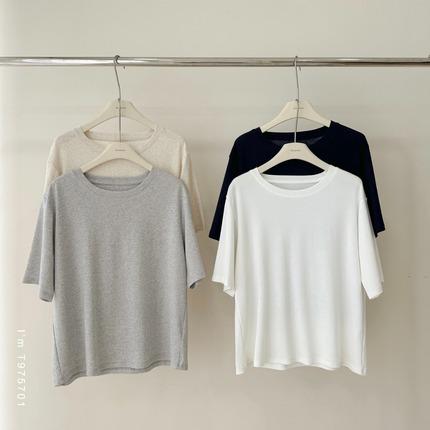 老米优品🎈3-5天发！日系文艺《 针织亚麻·宽松圆领短袖tee》软糯，薄款，夏日百搭!  T250825A 商品图6