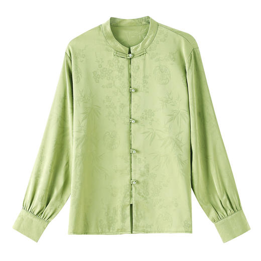 KQL 369H9803新中式缎面提花衬衫国风盘扣立领上衣 商品图4
