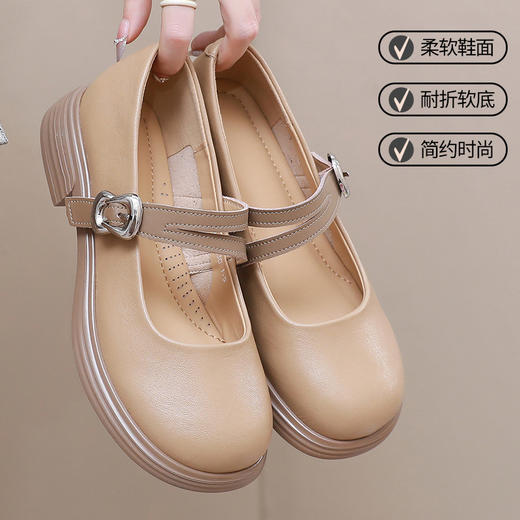 雀说真皮单鞋女粗跟学院风复古女鞋软底一字带百搭小皮鞋AL3366 商品图3