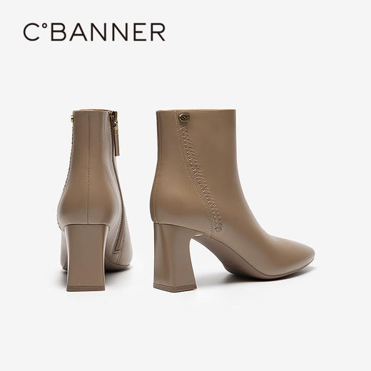 【静音系列】千百度通勤粗高跟时装靴女羊皮加绒短靴A25577234 商品图4