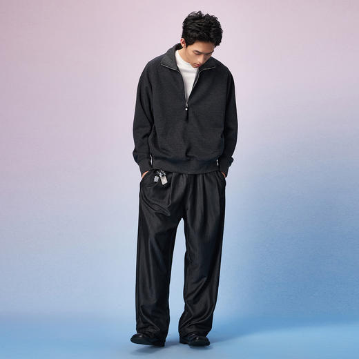 NPC潮牌亚麻混纺半开襟拉链卫衣男立领廓形落肩上新秋季NP57ST16 商品图1