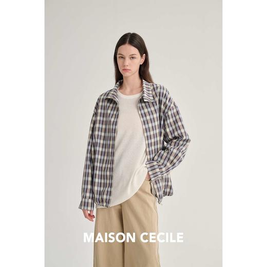 MAISON CECILE   复古色织格纹休闲翻领廓形短宽松夹克外套 商品图4