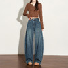 【限时秒杀】西遇复古水洗猫须阔腿牛仔裤女秋季高腰显瘦百搭宽松弯刀裤H0051300 商品缩略图1