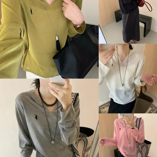 韩系连帽刺绣显瘦薄款针织衫女长袖宽松套头简约百搭微透上衣   YX-11378639 商品图2